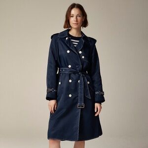 BNWT NEW J.Crew Relaxed trench coat in lightweight shiny nylon Navy Size 8 $328!